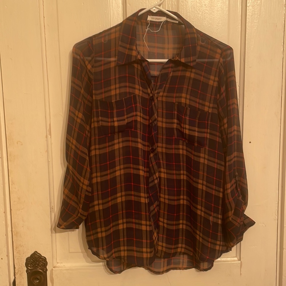 Brown Red and Blue Button Down Shirt